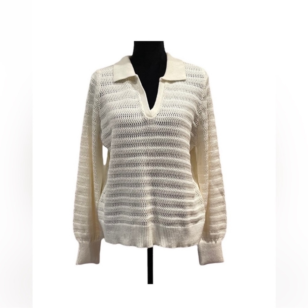 Rachel Zoe NWT cotton blend cream knit pullover long sleeve sweater size large